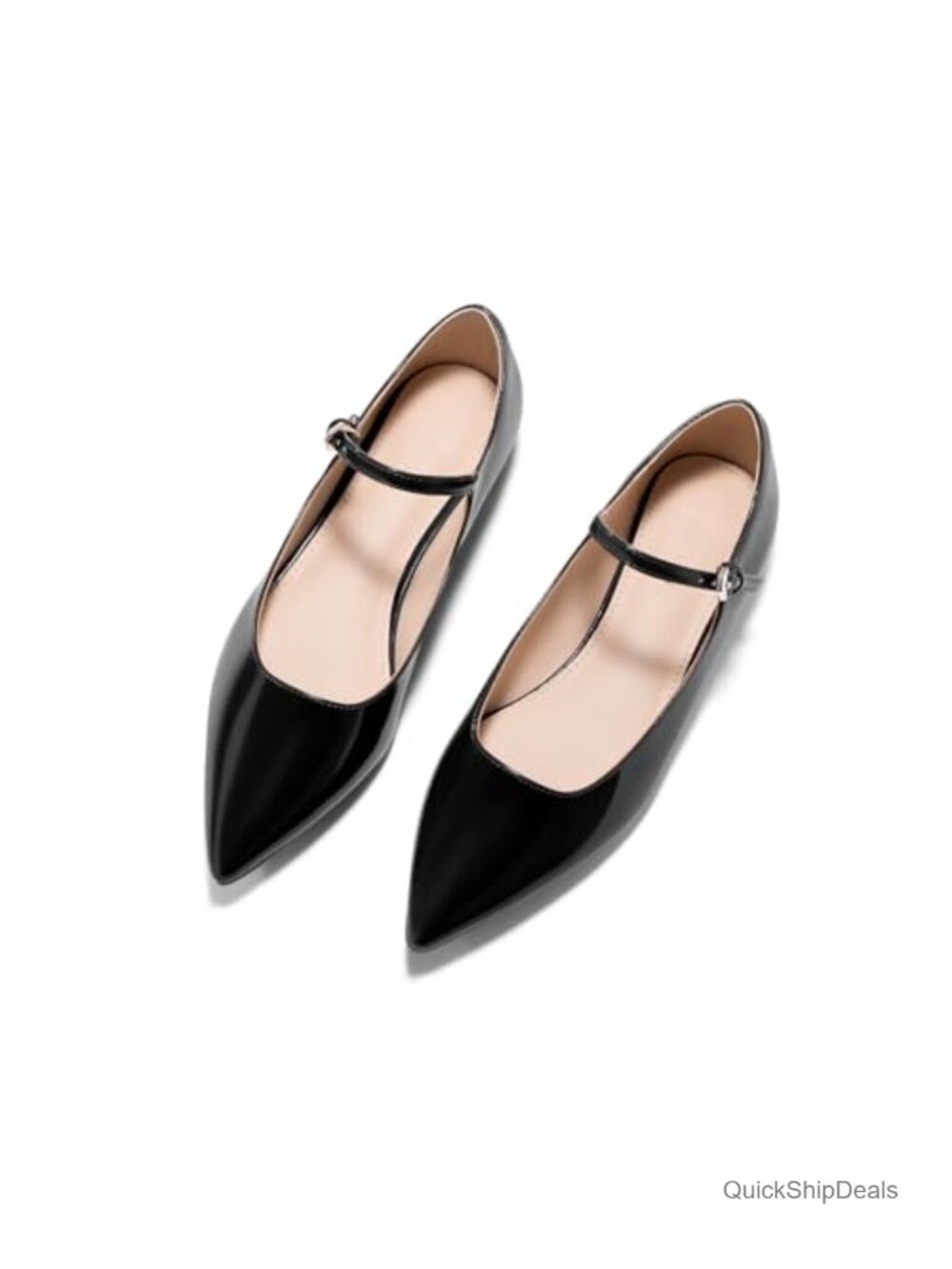 Womens Mary Jane Flats Closed Pointed Toe Ballet Flats Faux Leather Low Heel